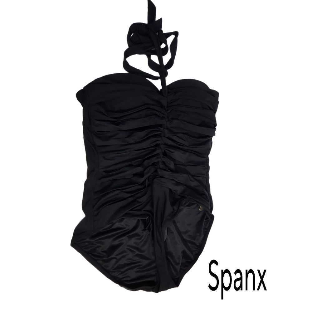 Spanx tummy control one Piece black halter neck tie swimwear plus size 16
